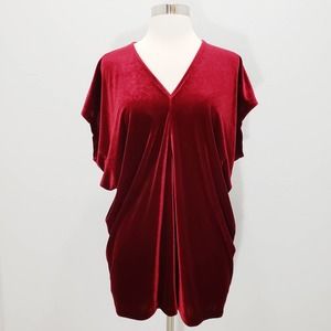 Lands End Velvet Tunic Top Red V-Neck 10 to 12